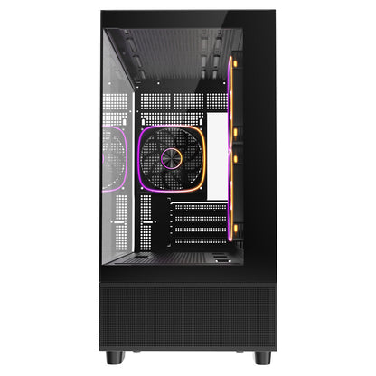 CiT Solar Black Micro-ATX Gaming Case With Two-Sided Tempered Glass and 3 x 120mm PWM ARGB Fans With 6-Port Hub Included CiT