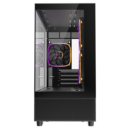 CiT Solar Black Micro-ATX Gaming Case With Two-Sided Tempered Glass and 3 x 120mm PWM ARGB Fans With 6-Port Hub Included