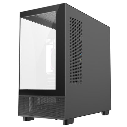 CiT Solar Black Micro-ATX Gaming Case With Two-Sided Tempered Glass and 3 x 120mm PWM ARGB Fans With 6-Port Hub Included