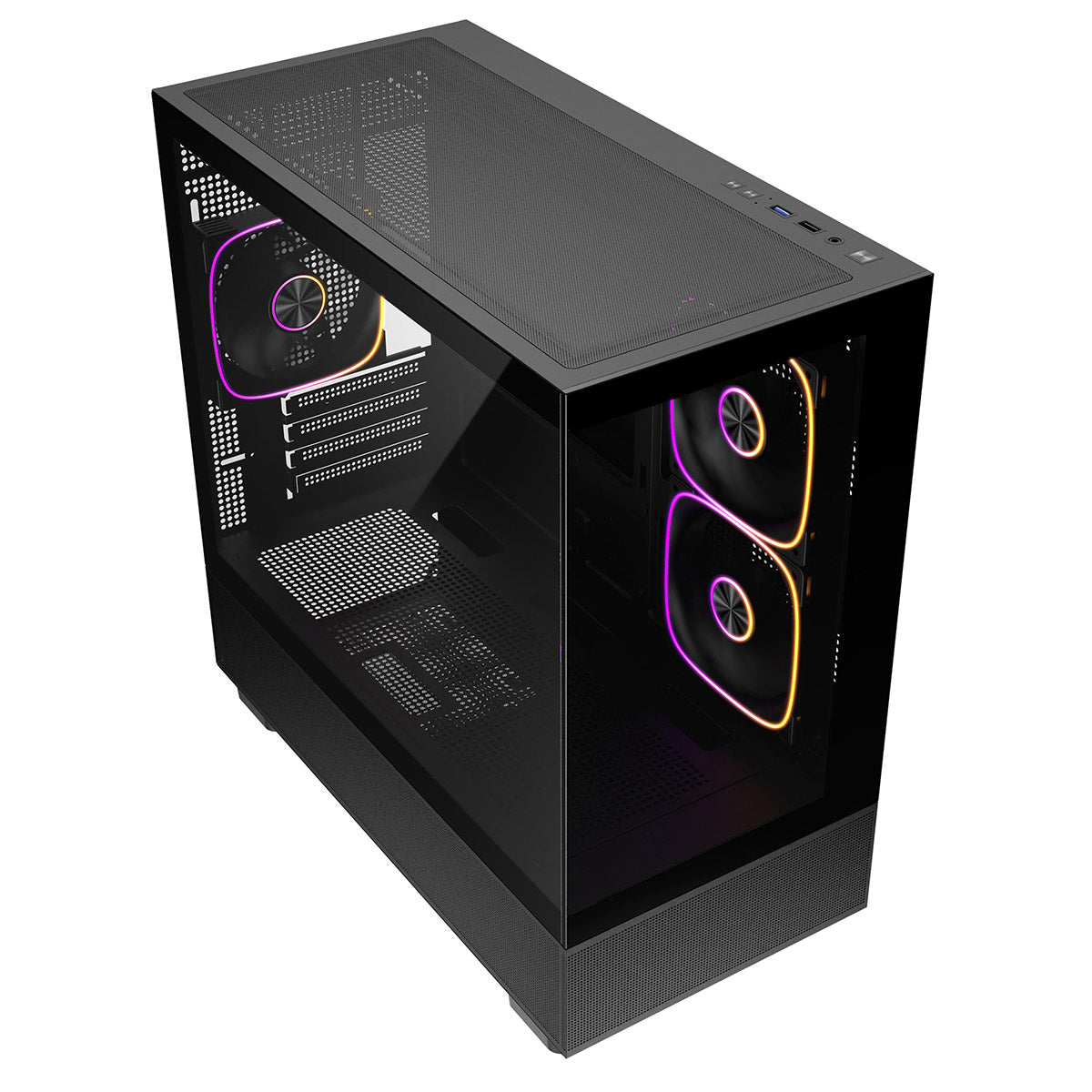CiT Solar Black Micro-ATX Gaming Case With Two-Sided Tempered Glass and 3 x 120mm PWM ARGB Fans With 6-Port Hub Included CiT