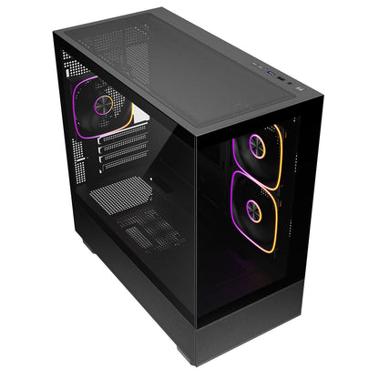 CiT Solar Black Micro-ATX Gaming Case With Two-Sided Tempered Glass and 3 x 120mm PWM ARGB Fans With 6-Port Hub Included CiT
