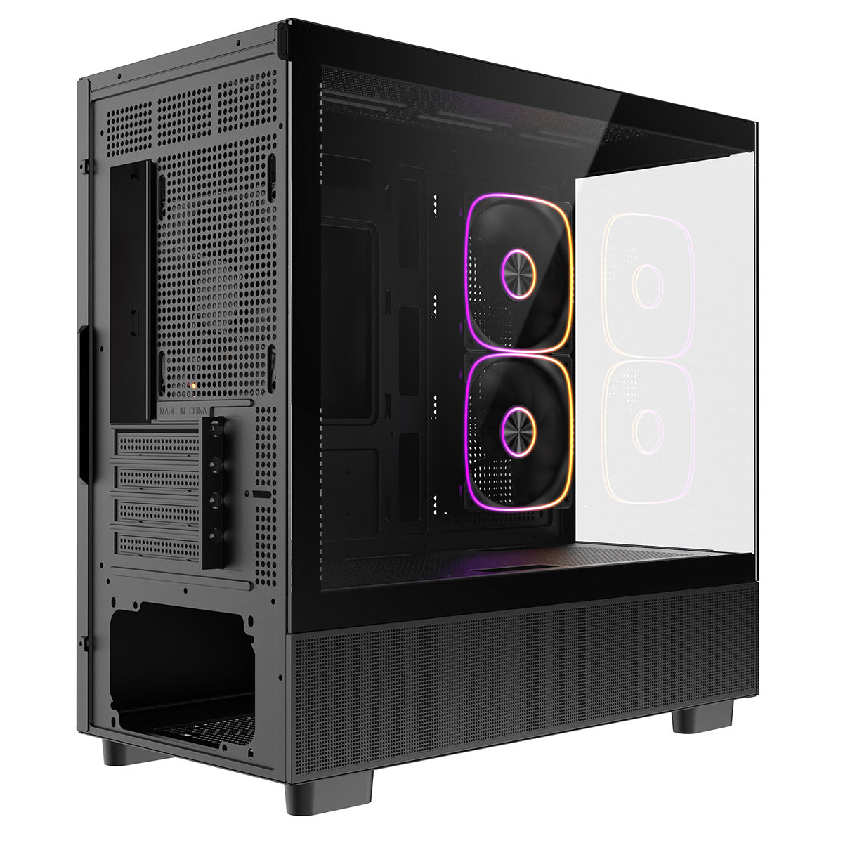 CiT Solar Black Micro-ATX Gaming Case With Two-Sided Tempered Glass and 3 x 120mm PWM ARGB Fans With 6-Port Hub Included CiT