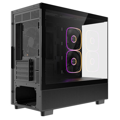 CiT Solar Black Micro-ATX Gaming Case With Two-Sided Tempered Glass and 3 x 120mm PWM ARGB Fans With 6-Port Hub Included CiT