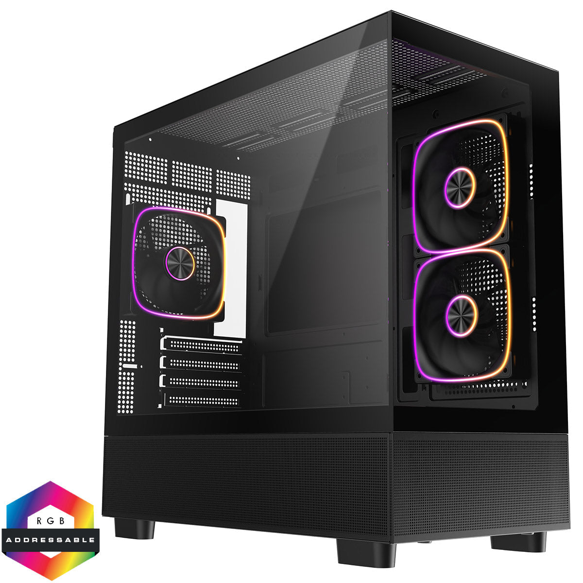 CiT Solar Black Micro-ATX Gaming Case With Two-Sided Tempered Glass and 3 x 120mm PWM ARGB Fans With 6-Port Hub Included CiT