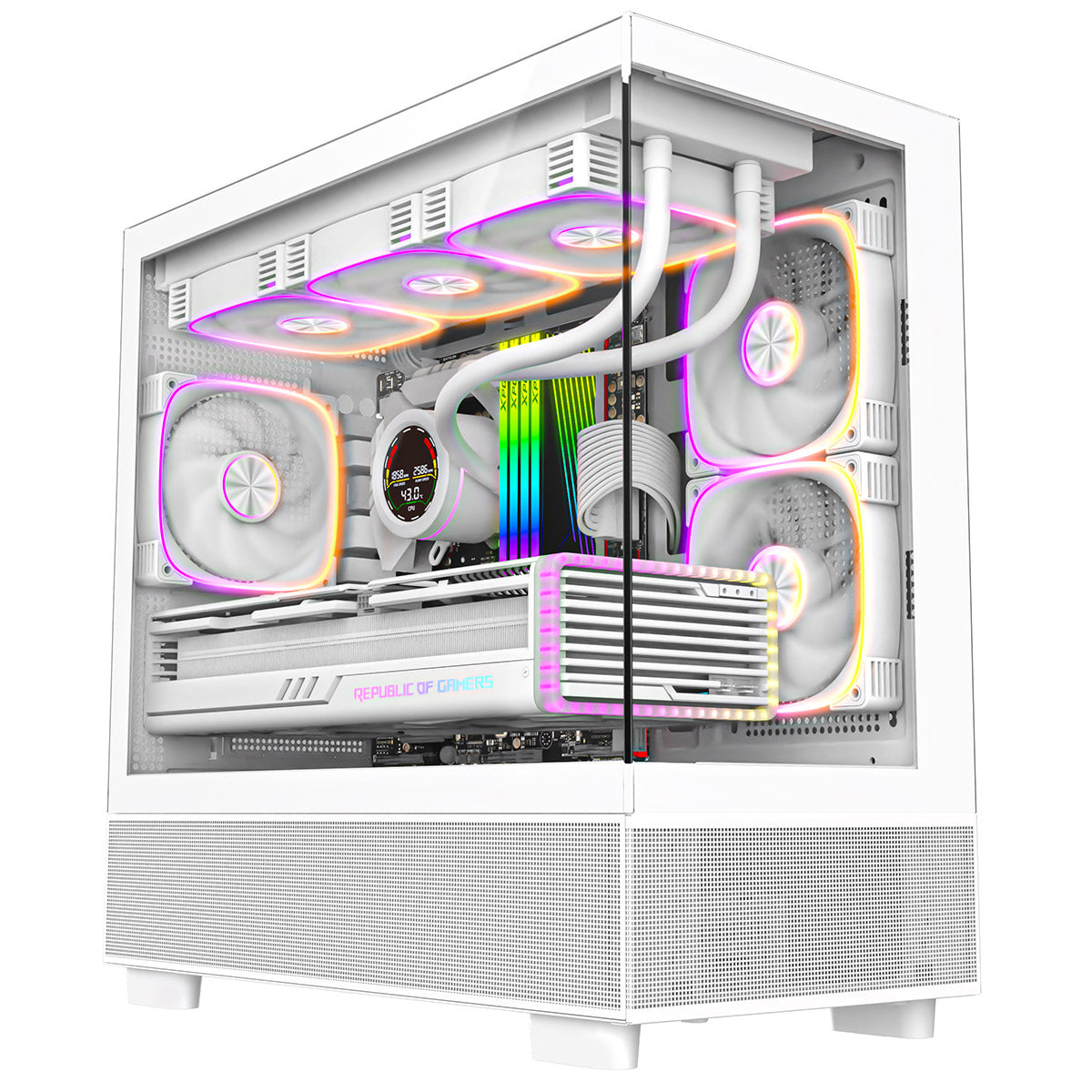 CiT Solar White Micro-ATX Gaming Case With Two-Sided Tempered Glass and 3 x 120mm PWM ARGB Fans With 6-Port Hub Included CiT