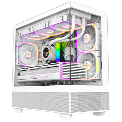CiT Solar White Micro-ATX Gaming Case With Two-Sided Tempered Glass and 3 x 120mm PWM ARGB Fans With 6-Port Hub Included CiT