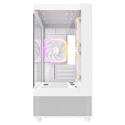 CiT Solar White Micro-ATX Gaming Case With Two-Sided Tempered Glass and 3 x 120mm PWM ARGB Fans With 6-Port Hub Included CiT
