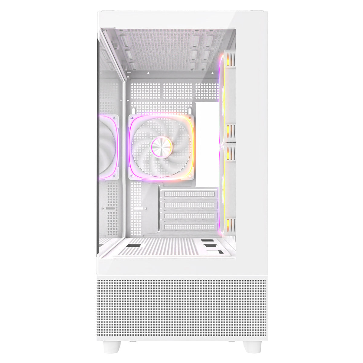 CiT Solar White Micro-ATX Gaming Case With Two-Sided Tempered Glass and 3 x 120mm PWM ARGB Fans With 6-Port Hub Included CiT