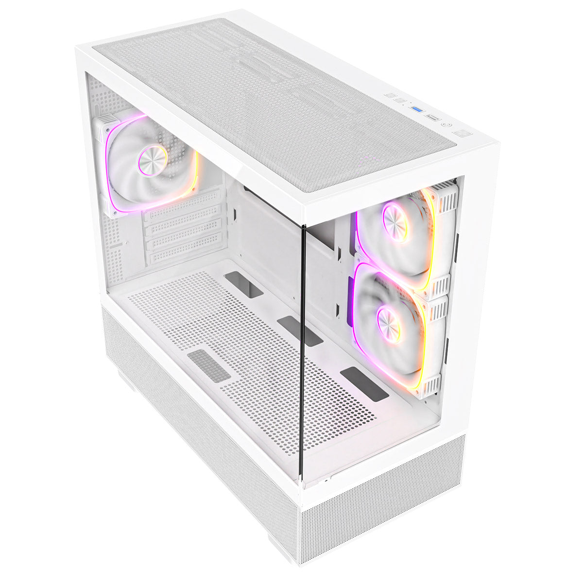 CiT Solar White Micro-ATX Gaming Case With Two-Sided Tempered Glass and 3 x 120mm PWM ARGB Fans With 6-Port Hub Included CiT