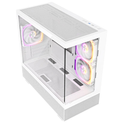 CiT Solar White Micro-ATX Gaming Case With Two-Sided Tempered Glass and 3 x 120mm PWM ARGB Fans With 6-Port Hub Included CiT