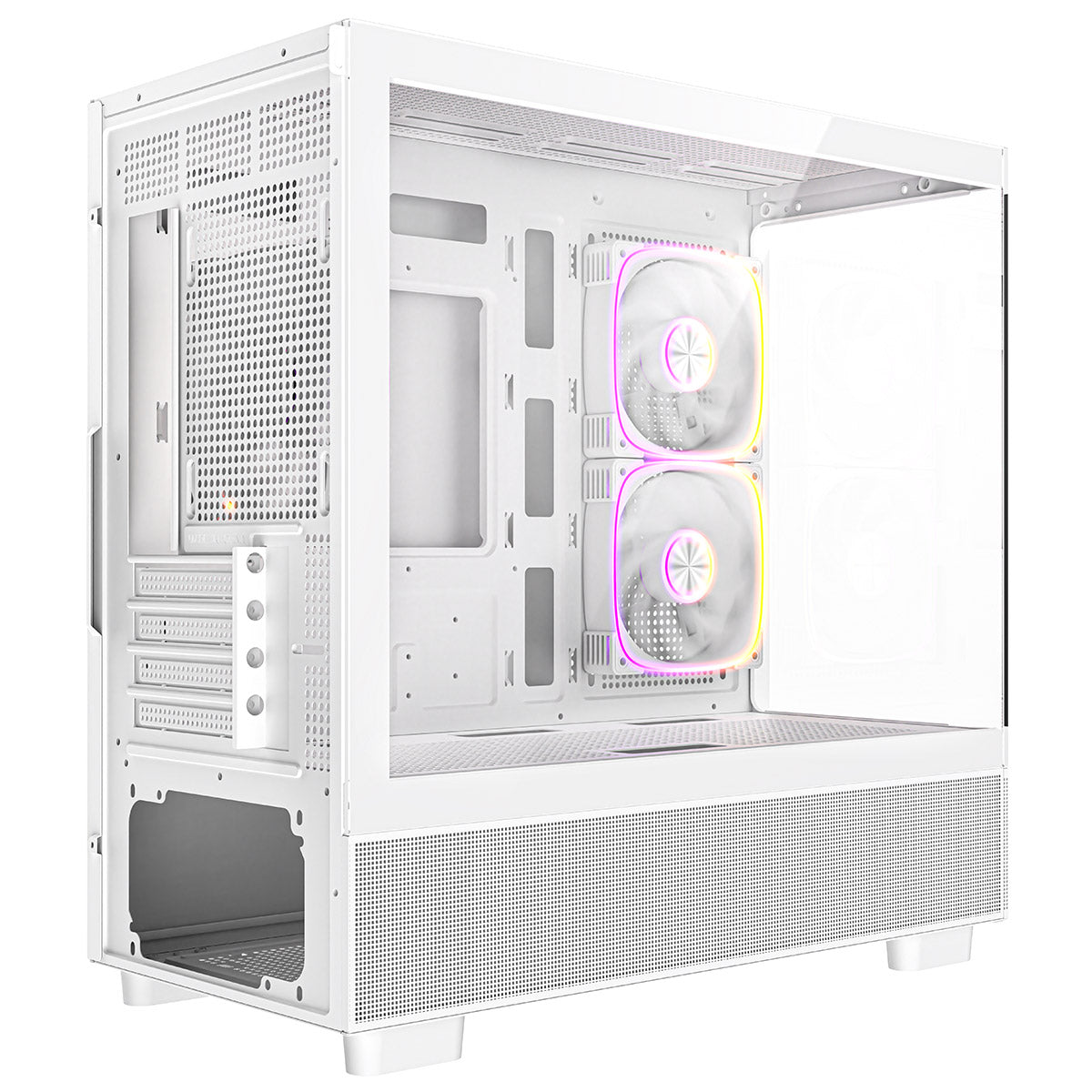 CiT Solar White Micro-ATX Gaming Case With Two-Sided Tempered Glass and 3 x 120mm PWM ARGB Fans With 6-Port Hub Included
