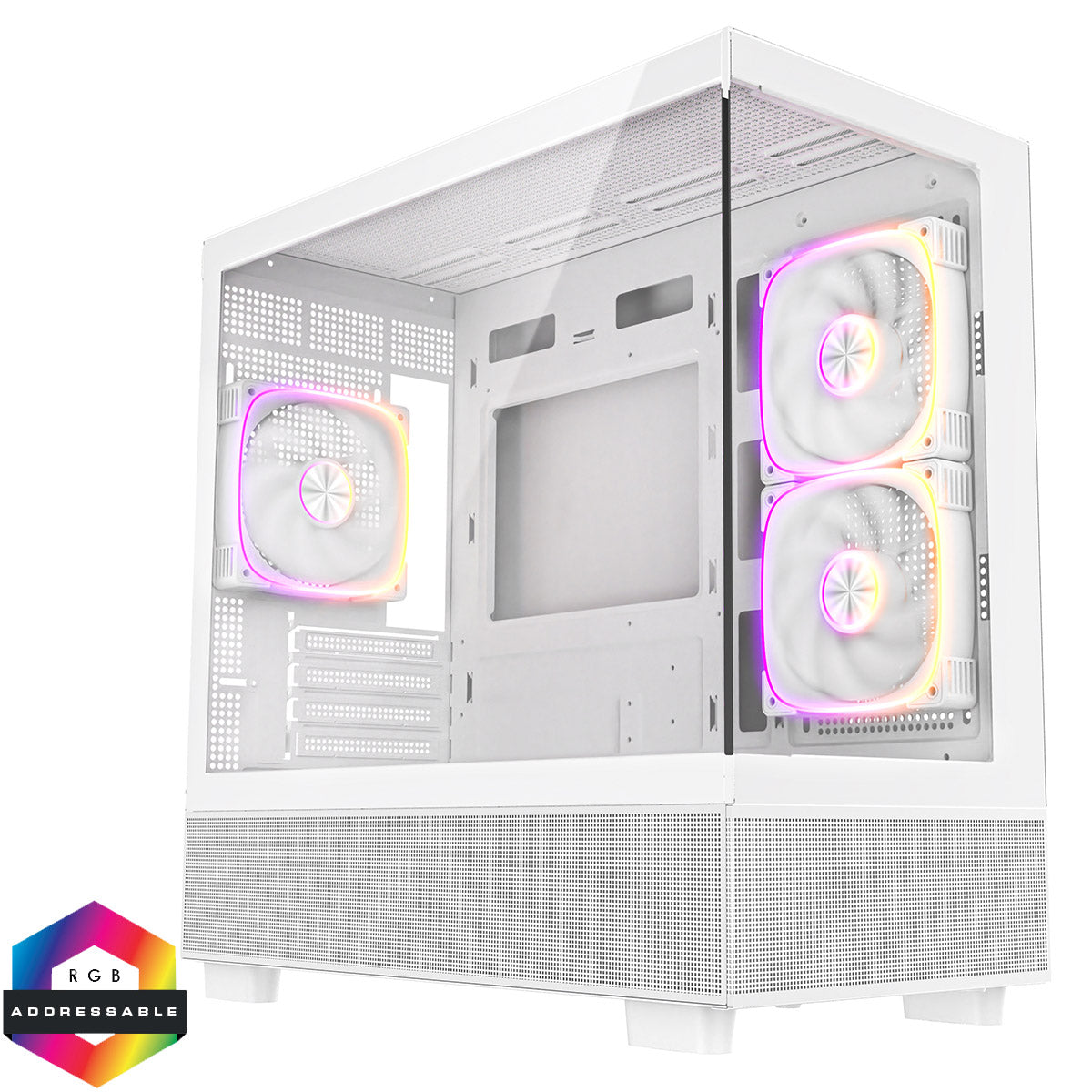 CiT Solar White Micro-ATX Gaming Case With Two-Sided Tempered Glass and 3 x 120mm PWM ARGB Fans With 6-Port Hub Included CiT