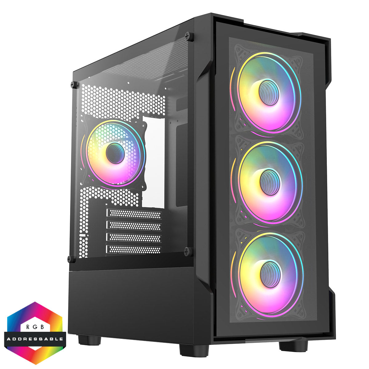 CiT Tornado Black Micro-ATX Case 4x 120mm ARGB Fans Tempered Glass
