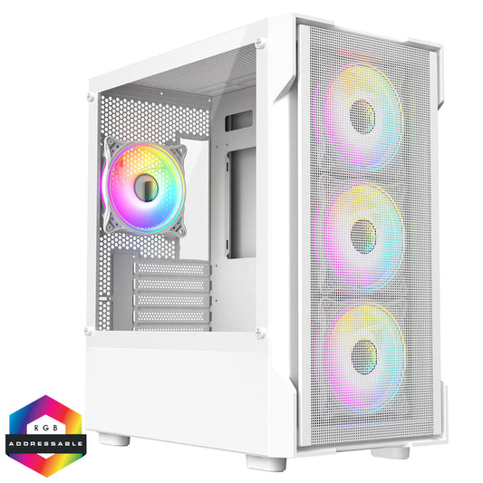 CiT Tornado White Mesh Micro-ATX Case 4x 120mm ARGB Fans
