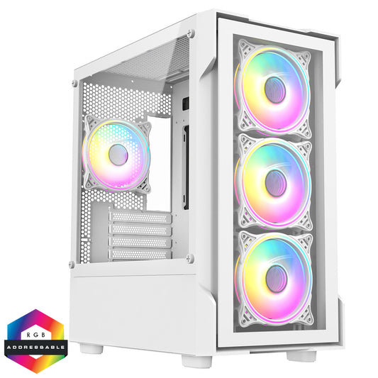 CiT Tornado White Micro-ATX Case 4x 120mm ARGB Fans Tempered Glass