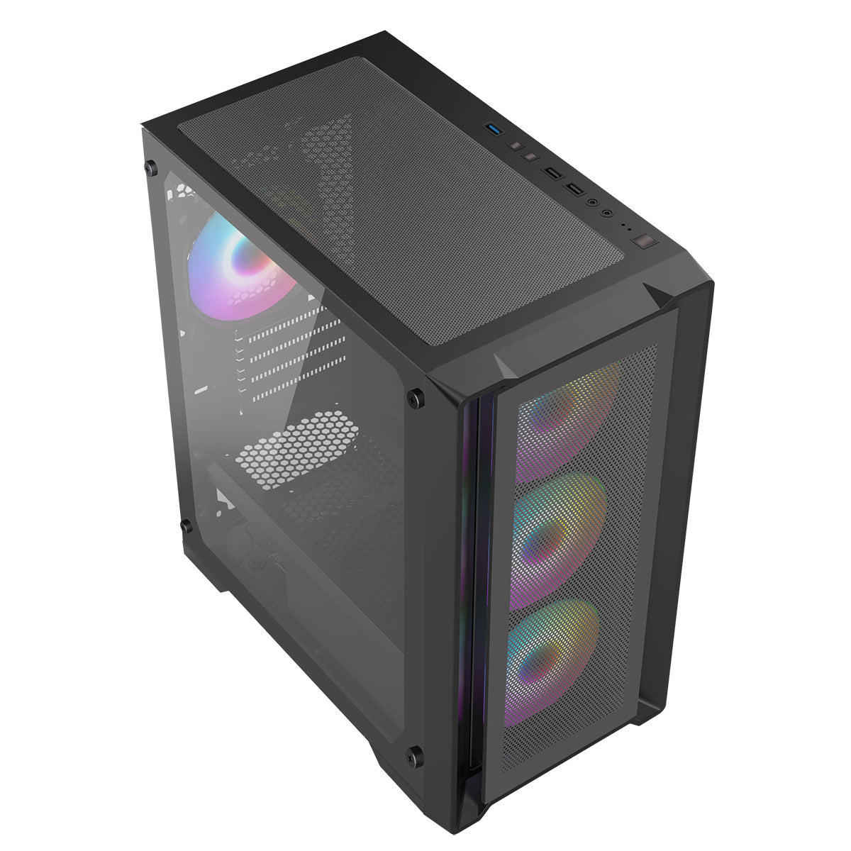 CiT Vento Black Micro-ATX PC Gaming Case with 4 x 120mm ARGB PWM Fans Included 1 x 6-Port Fan Hub Tempered Glass Side Panel CiT
