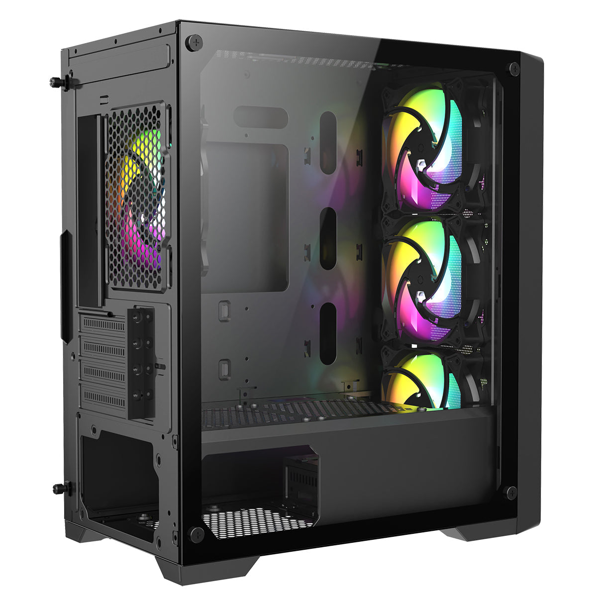 CiT Vento Black Micro-ATX PC Gaming Case with 4 x 120mm ARGB PWM Fans Included 1 x 6-Port Fan Hub Tempered Glass Side Panel CiT
