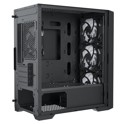 CiT Vento Black Micro-ATX PC Gaming Case with 4 x 120mm ARGB PWM Fans Included 1 x 6-Port Fan Hub Tempered Glass Side Panel CiT