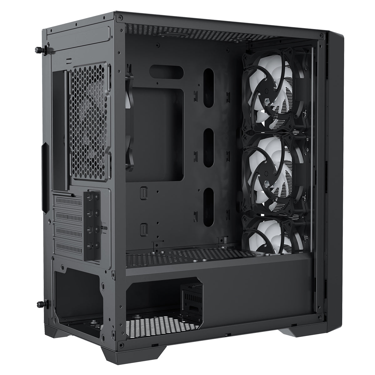 CiT Vento Black Micro-ATX PC Gaming Case with 4 x 120mm ARGB PWM Fans Included 1 x 6-Port Fan Hub Tempered Glass Side Panel CiT