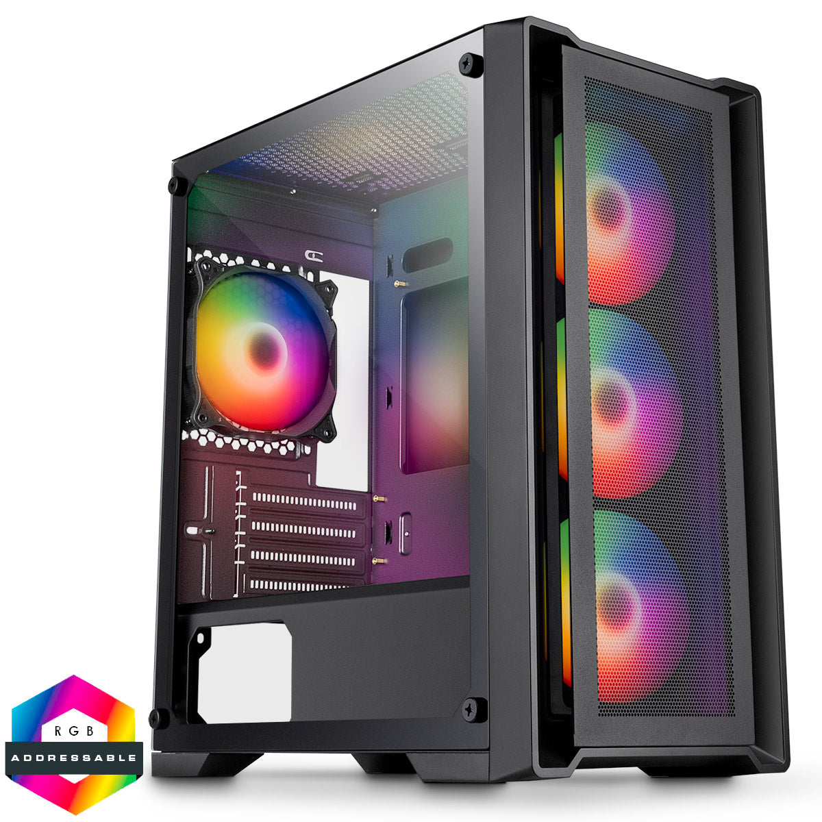 CiT Vento Black Micro-ATX PC Gaming Case with 4 x 120mm ARGB PWM Fans Included 1 x 6-Port Fan Hub Tempered Glass Side Panel CiT