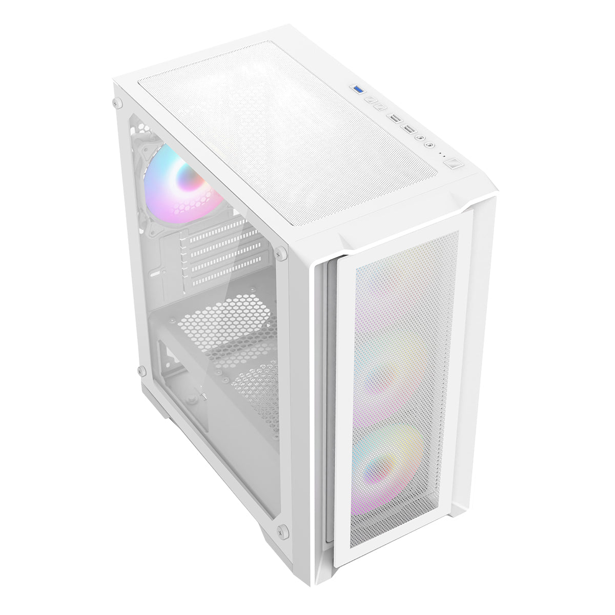 CiT Vento White Micro-ATX PC Gaming Case with 4 x 120mm ARGB PWM Fans Included 1 x 6-Port Fan Hub Tempered Glass Side Panel CiT