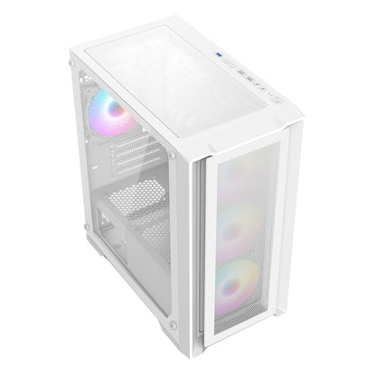 CiT Vento White Micro-ATX PC Gaming Case with 4 x 120mm ARGB PWM Fans Included 1 x 6-Port Fan Hub Tempered Glass Side Panel CiT
