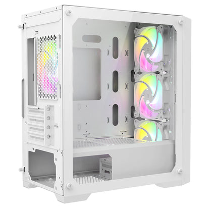 CiT Vento White Micro-ATX PC Gaming Case with 4 x 120mm ARGB PWM Fans Included 1 x 6-Port Fan Hub Tempered Glass Side Panel