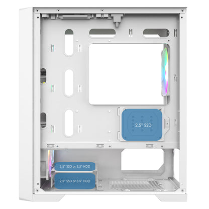 CiT Vento White Micro-ATX PC Gaming Case with 4 x 120mm ARGB PWM Fans Included 1 x 6-Port Fan Hub Tempered Glass Side Panel CiT