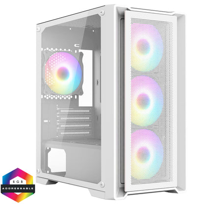 CiT Vento White Micro-ATX PC Gaming Case with 4 x 120mm ARGB PWM Fans Included 1 x 6-Port Fan Hub Tempered Glass Side Panel CiT