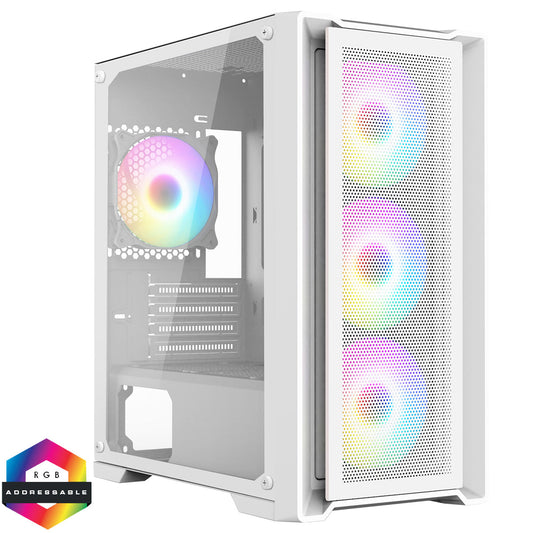 CiT Vento White Micro-ATX PC Gaming Case with 4 x 120mm ARGB PWM Fans Included 1 x 6-Port Fan Hub Tempered Glass Side Panel CiT