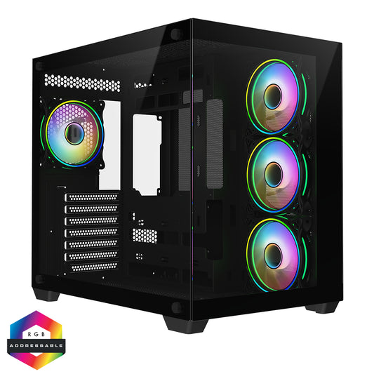 CiT Vision Black ATX Gaming Cube Tempered Glass RGB Fans