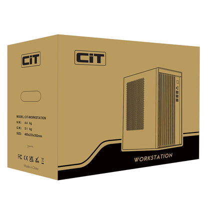 CiT Workstation Tower Micro-ATX Office PC Case With Type C USB3.2 and 80mm Rear Black PWM FDB Fan Included CiT