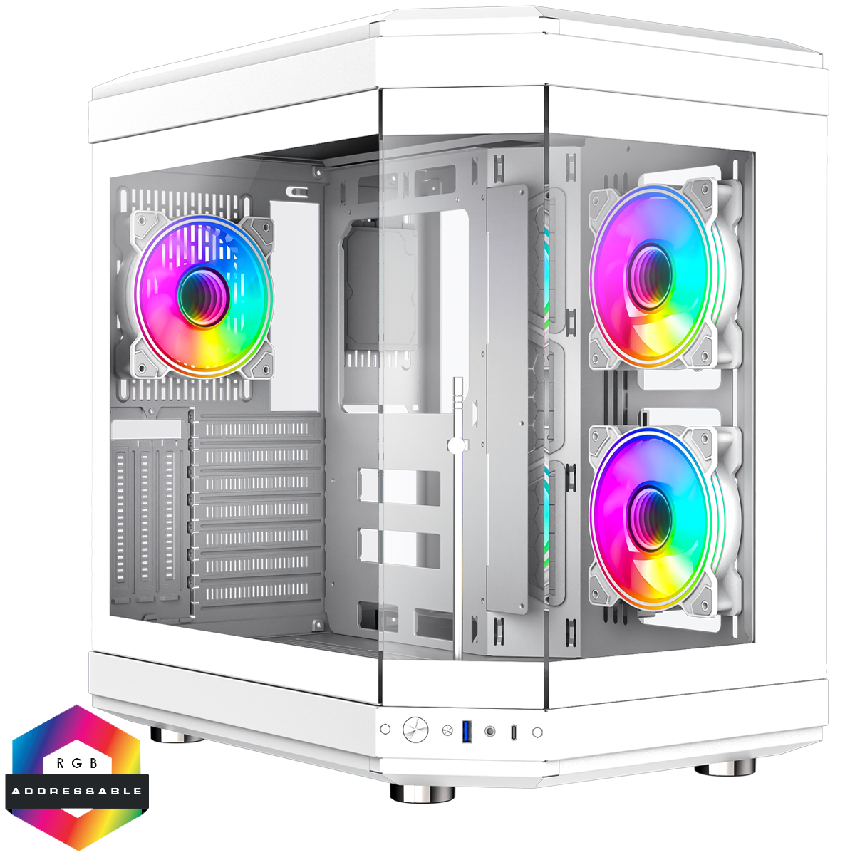 GameMax Hype White Mid-Tower ATX Case Panoramic Tempered Glass