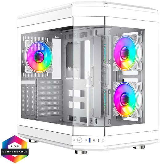 GameMax Hype White Mid-Tower ATX Case Panoramic Tempered Glass