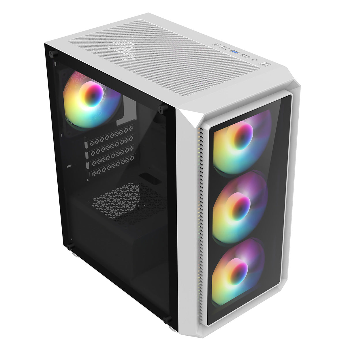 GameMax Icon White Micro-ATX TG Gaming Case with Darkened Tempered Glass Panels 4 x 12cm Inner-Ring ARGB Fans 6-Port Hub GameMax