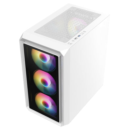 GameMax Icon White Micro-ATX TG Gaming Case with Darkened Tempered Glass Panels 4 x 12cm Inner-Ring ARGB Fans 6-Port Hub