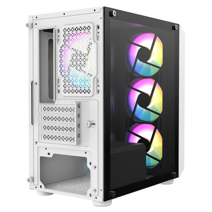 GameMax Icon White Micro-ATX TG Gaming Case with Darkened Tempered Glass Panels 4 x 12cm Inner-Ring ARGB Fans 6-Port Hub GameMax