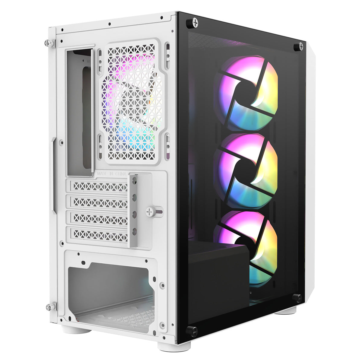 GameMax Icon White Micro-ATX TG Gaming Case with Darkened Tempered Glass Panels 4 x 12cm Inner-Ring ARGB Fans 6-Port Hub