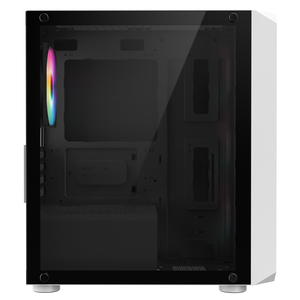 GameMax Icon White Micro-ATX TG Gaming Case with Darkened Tempered Glass Panels 4 x 12cm Inner-Ring ARGB Fans 6-Port Hub