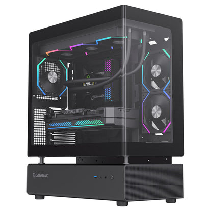 GameMax N80 Black ATX PC Gaming Case with 6 x 120mm PWM ARGB Fans and 10-Port Fan Hub Included With Curved Tempered Glass Panel GameMax