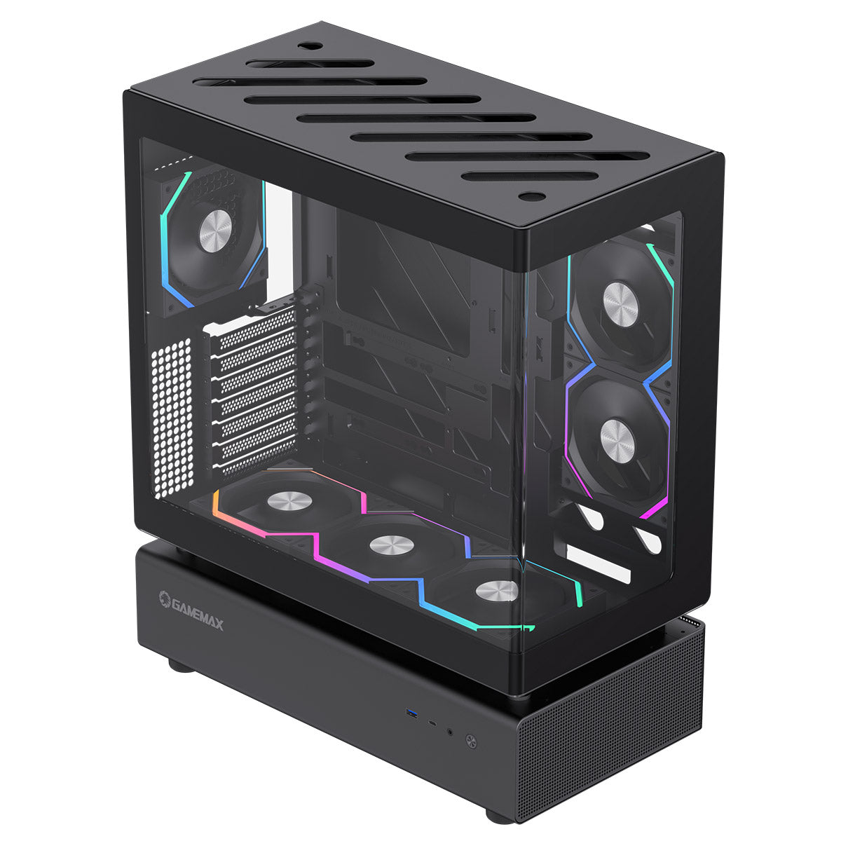 GameMax N80 Black ATX PC Gaming Case with 6 x 120mm PWM ARGB Fans and 10-Port Fan Hub Included With Curved Tempered Glass Panel GameMax