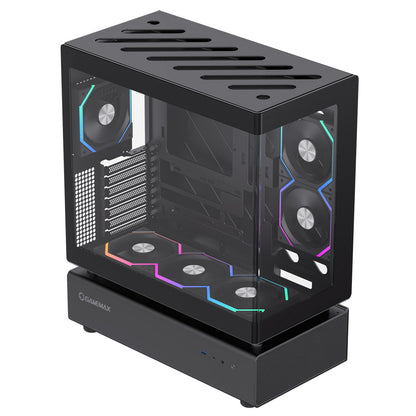 GameMax N80 Black ATX PC Gaming Case with 6 x 120mm PWM ARGB Fans and 10-Port Fan Hub Included With Curved Tempered Glass Panel