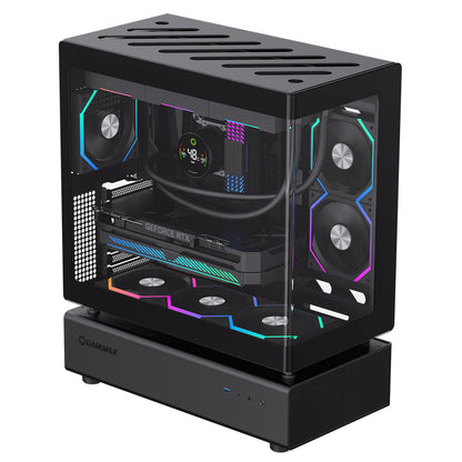 GameMax N80 Black ATX PC Gaming Case with 6 x 120mm PWM ARGB Fans and 10-Port Fan Hub Included With Curved Tempered Glass Panel GameMax