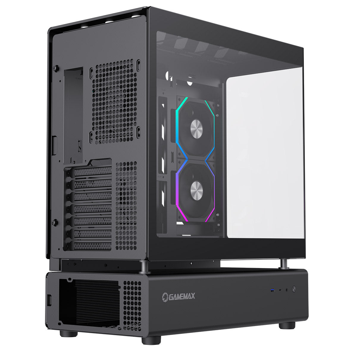 GameMax N80 Black ATX PC Gaming Case with 6 x 120mm PWM ARGB Fans and 10-Port Fan Hub Included With Curved Tempered Glass Panel