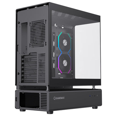 GameMax N80 Black ATX PC Gaming Case with 6 x 120mm PWM ARGB Fans and 10-Port Fan Hub Included With Curved Tempered Glass Panel