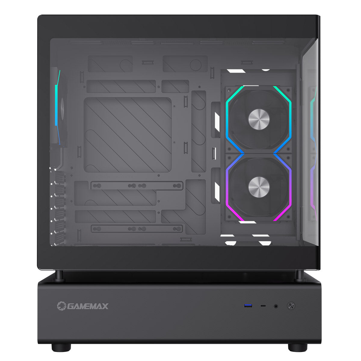 GameMax N80 Black ATX PC Gaming Case with 6 x 120mm PWM ARGB Fans and 10-Port Fan Hub Included With Curved Tempered Glass Panel GameMax