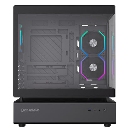 GameMax N80 Black ATX PC Gaming Case with 6 x 120mm PWM ARGB Fans and 10-Port Fan Hub Included With Curved Tempered Glass Panel GameMax