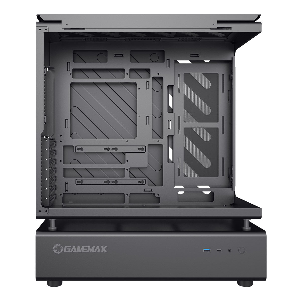 GameMax N80 Black ATX PC Gaming Case with 6 x 120mm PWM ARGB Fans and 10-Port Fan Hub Included With Curved Tempered Glass Panel GameMax