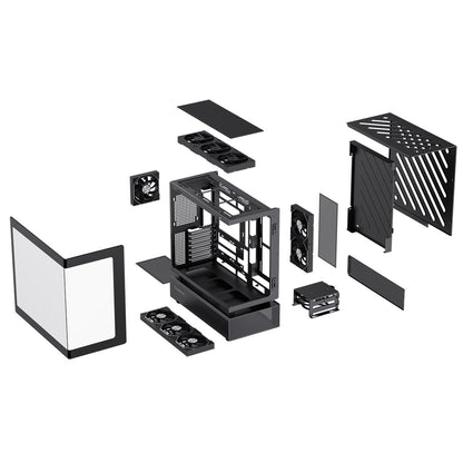 GameMax N80 Black ATX PC Gaming Case with 6 x 120mm PWM ARGB Fans and 10-Port Fan Hub Included With Curved Tempered Glass Panel GameMax