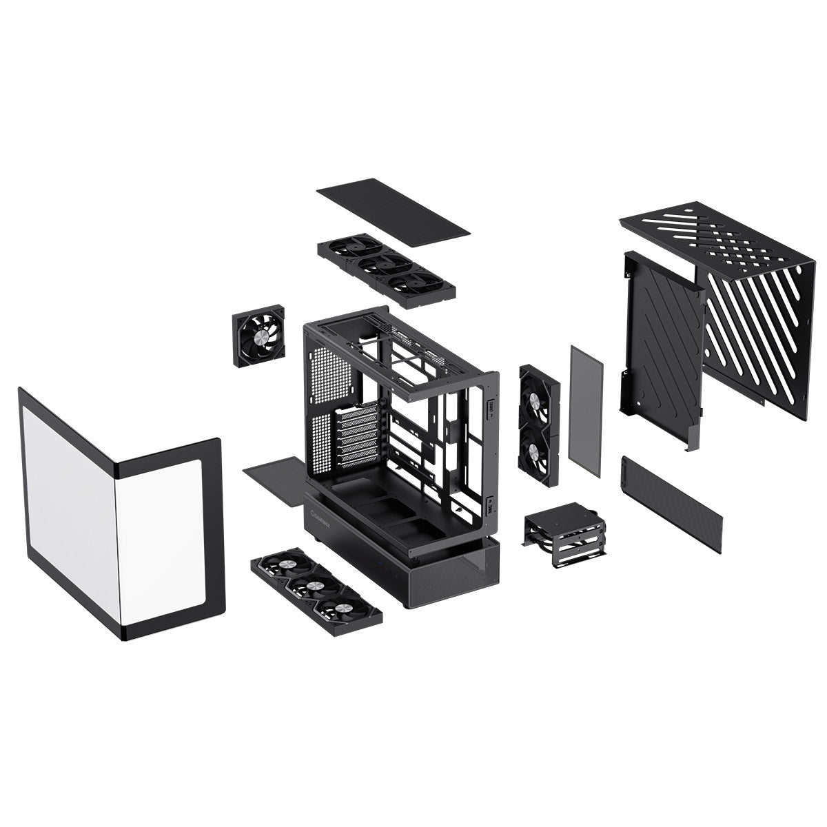 GameMax N80 Black ATX PC Gaming Case with 6 x 120mm PWM ARGB Fans and 10-Port Fan Hub Included With Curved Tempered Glass Panel GameMax
